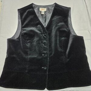 Talbots black velvet button front vest size 14